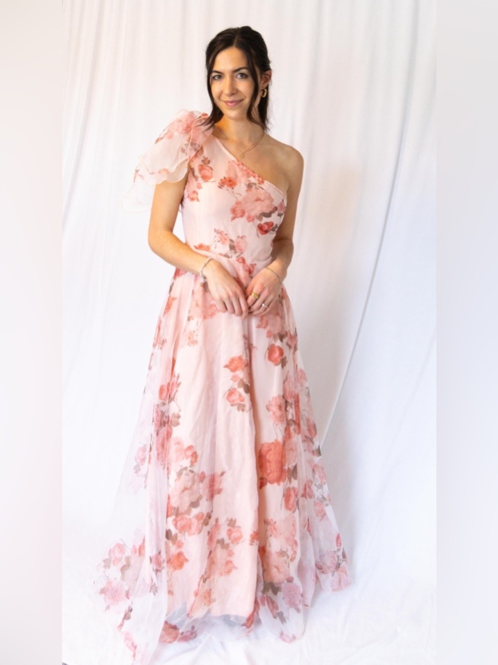 One-Shoulder Pink Floral Maxi Dress